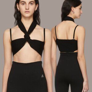 The Attico Halter Knit Bra Crop Top - Black - Size Small